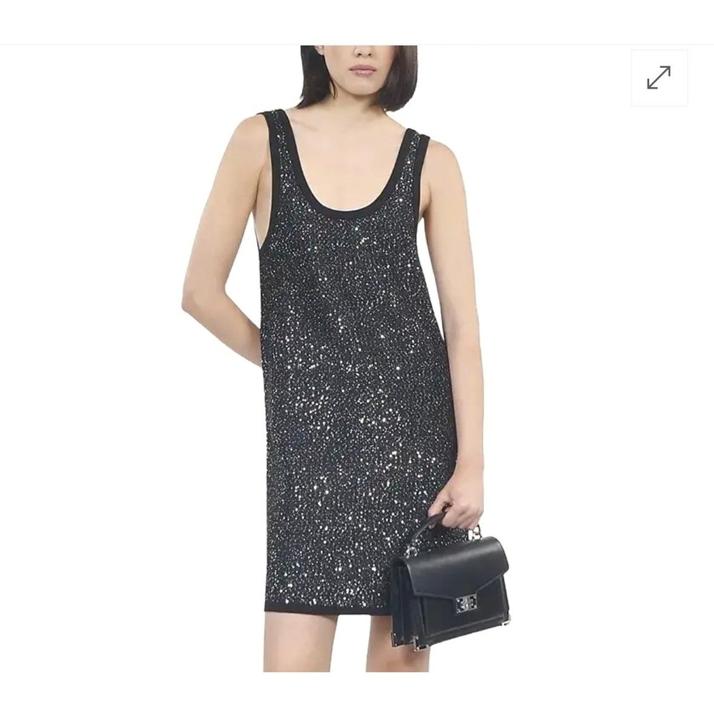 The Kooples Black/Silver Sequin Knit Mini Dress FR 3 US M Glam Party Coquette